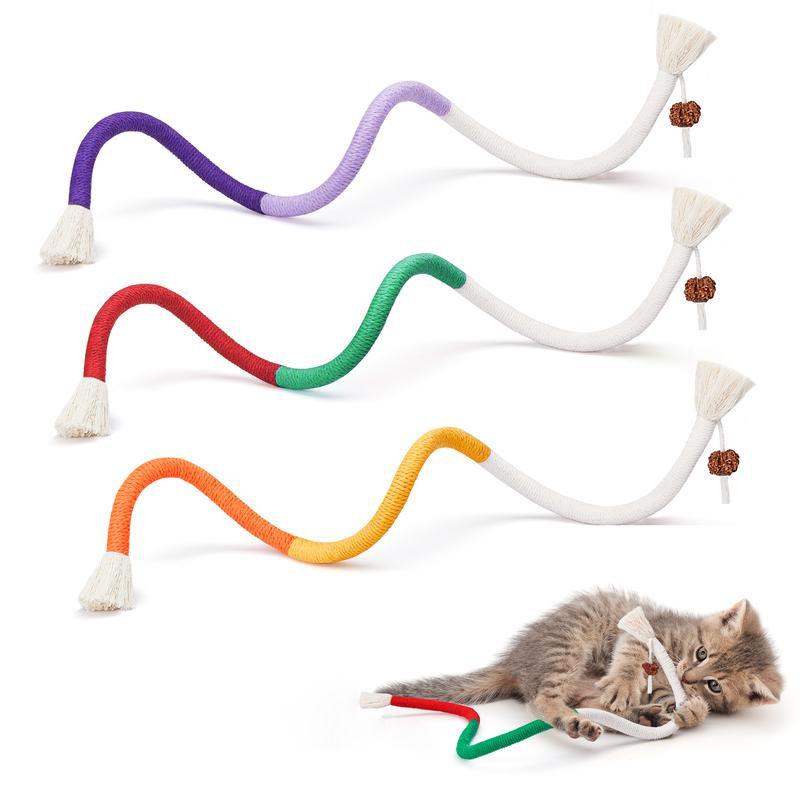 Cat Chew Ropes - Variety Snake-Like Shapes, Safe Dental Care Toy for Indoor Kittens, Teething Fun, All Seasons Interactive Cat Toy for Breath Freshness & Calming Play