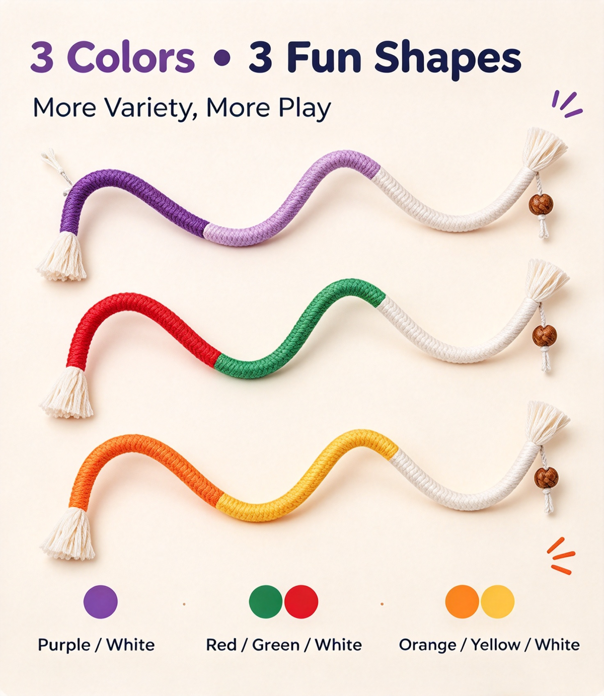 Cat Chew Ropes - Variety Snake-Like Shapes, Safe Dental Care Toy for Indoor Kittens, Teething Fun, All Seasons Interactive Cat Toy for Breath Freshness & Calming Play