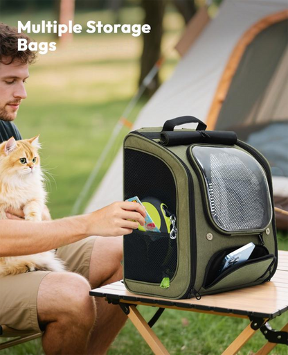 Cat Carrier Backpack -  Expandable, Locking Zipper, Ventilated Mesh, Breathable Fabric, UV Protection, Padded Straps, Foldable, No Pulling